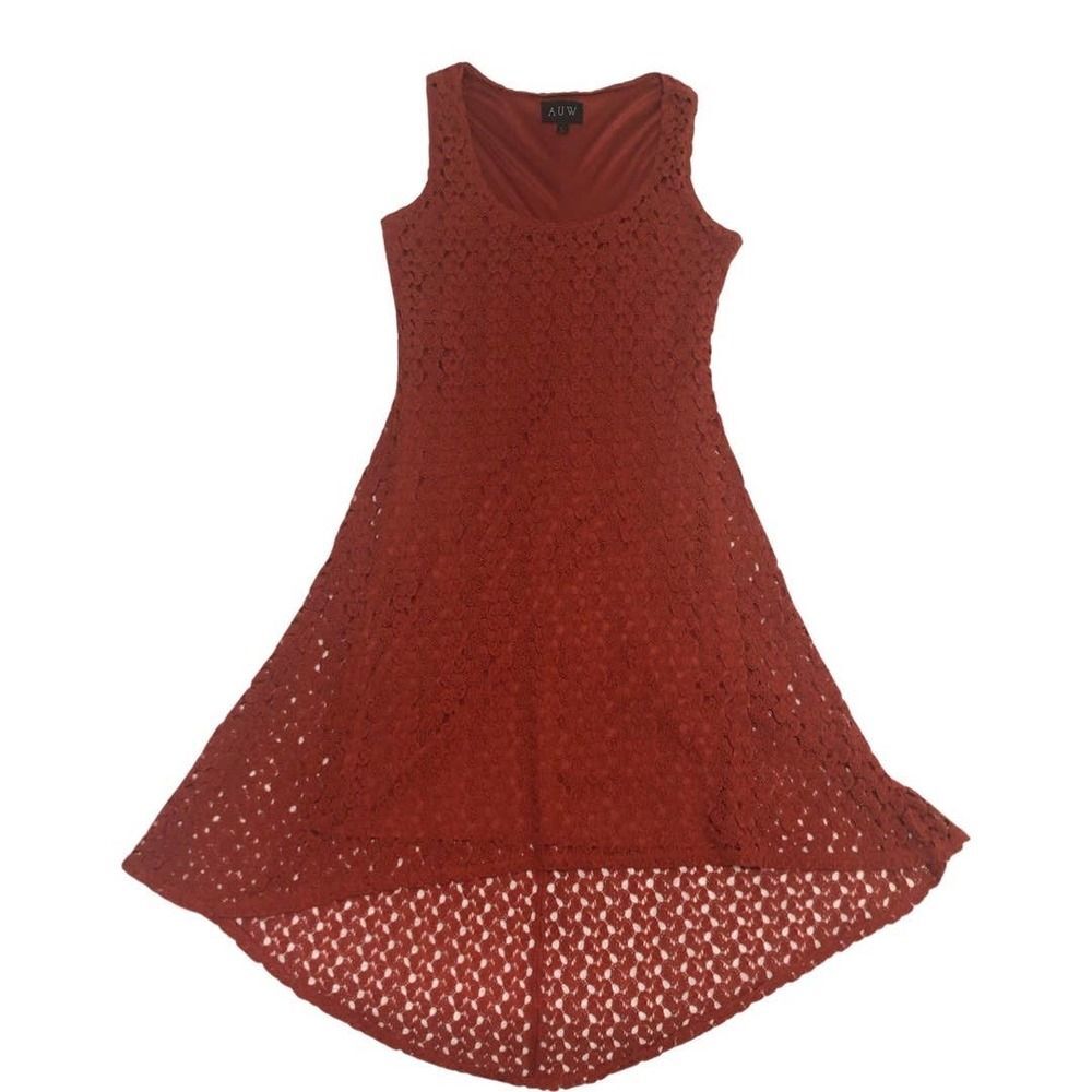 AUW Dress Burnt Orange Small High low stretchy Knit polyester